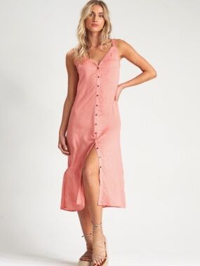 Billabong Sleeveless Button-Front Pink Midi Dress Size Large